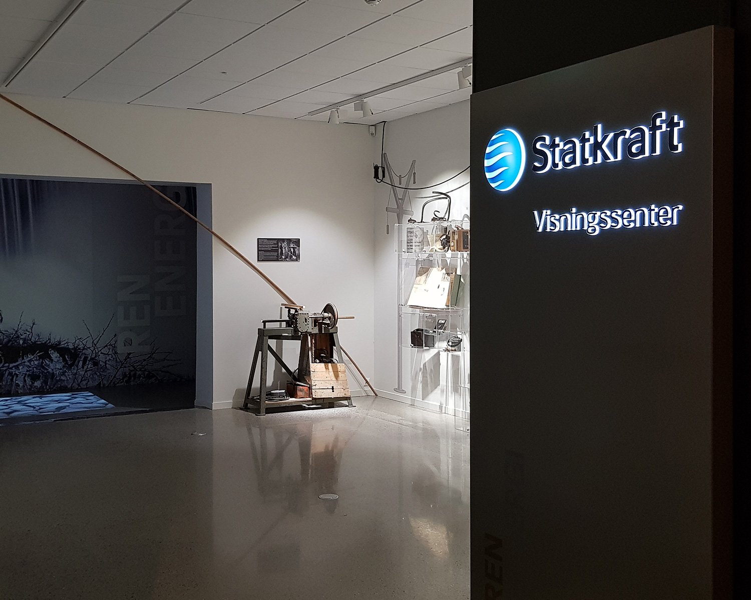 Statkraft logo and sign and visitor centre at West Telemark Museum