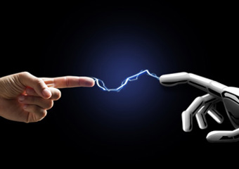 Hand touching robot arm